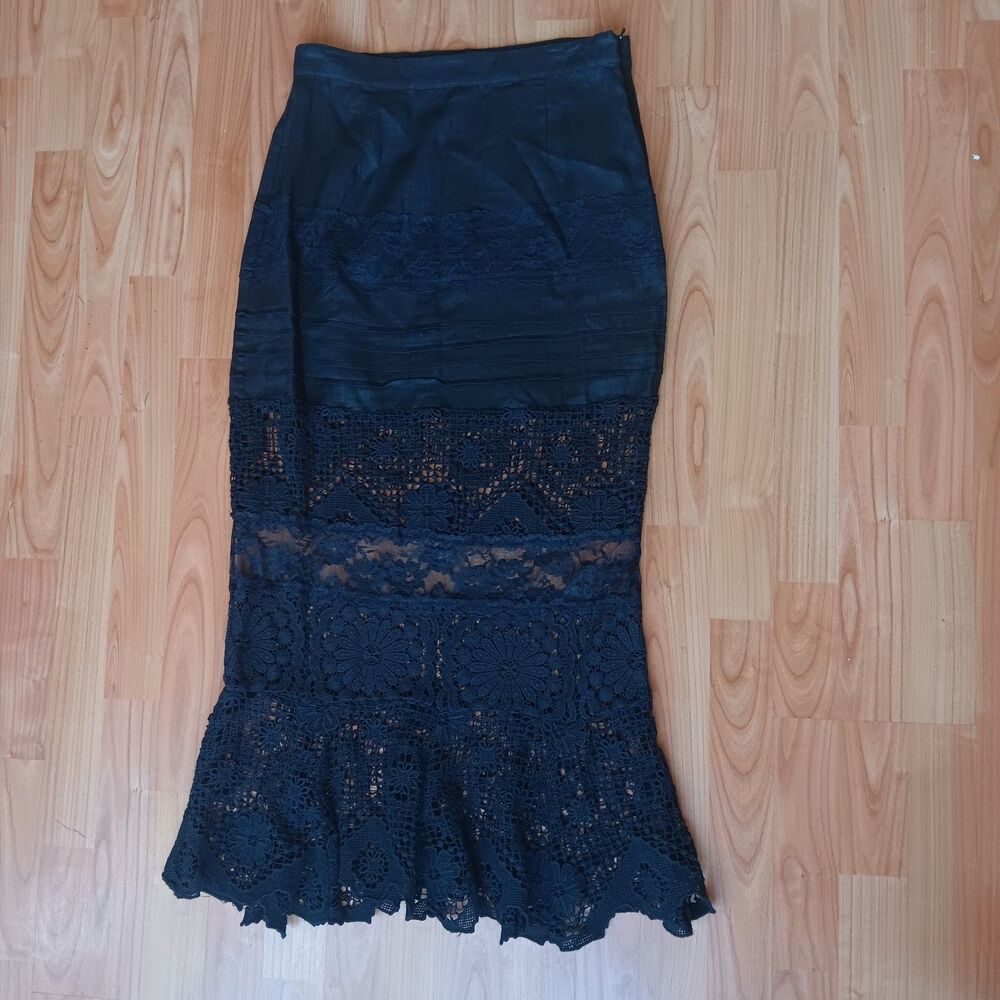 Calma Black Lace Long Mermaid Whimsigoth Fairy Grunge Skirt Witchy Sz S Romantic